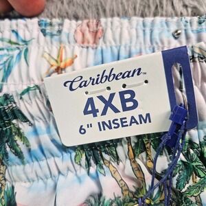 NWT Caribbean Swim Shorts Trunks Men's 4XB Lined Zip Pocket Beach Palm Sea White